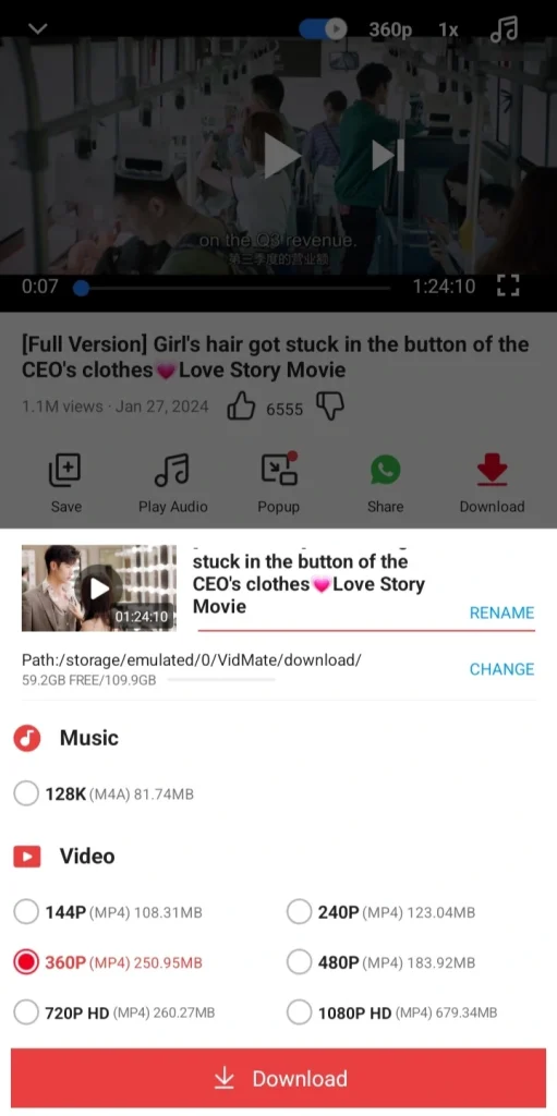 Downloading of Korean shows & Drama use Vidmate APK