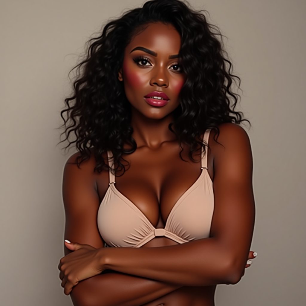 Flux Dev A confident darkskinned woman with luscious curves ad 0