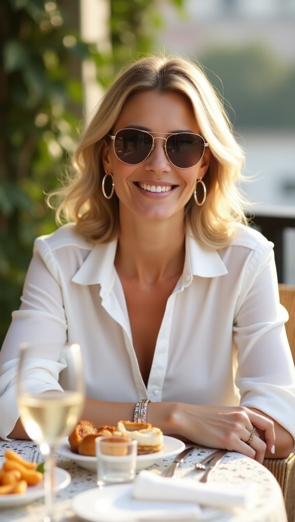 Flux Dev A refined woman in her mid40s with subtle smile lines 1