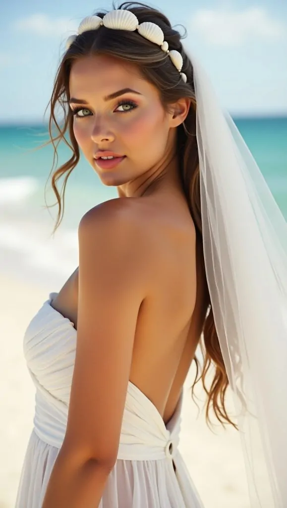 Flux Dev Beachside BrideA seductive tropical bride with sunkis 1