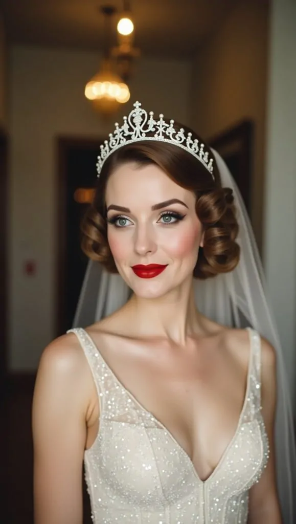 Flux Dev Vintage Hollywood BrideA glamorous bride with porcela 0