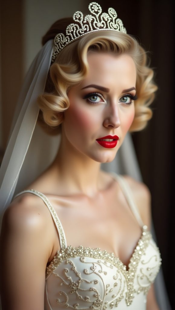Flux Dev Vintage Hollywood BrideA glamorous bride with porcela 3
