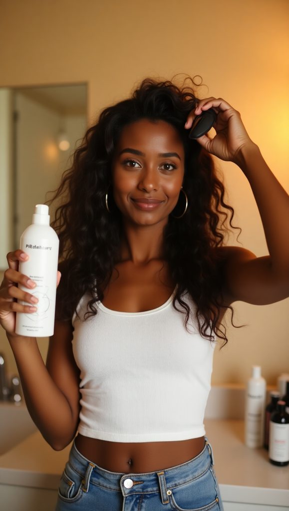 Flux Dev a young woman with smooth dark brown skin and long cu 0