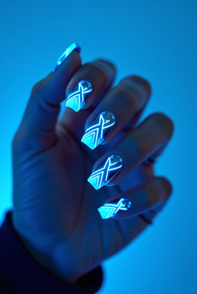 Electric Blue Graphic Nails