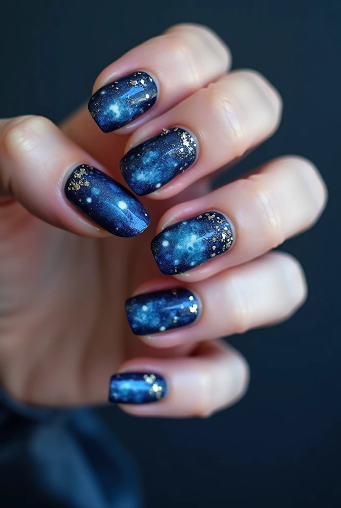 Blue and Silver Galaxy Nails