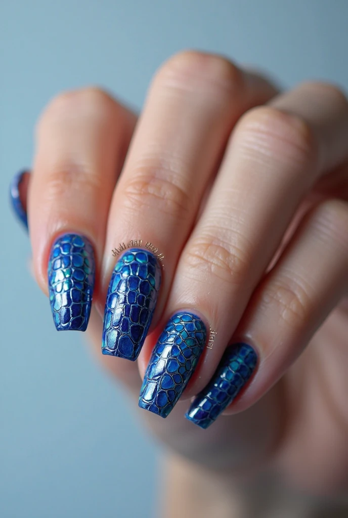 Blue Croc Print Nails