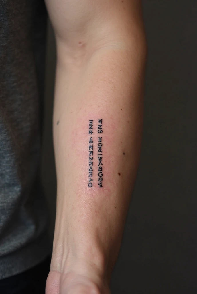  Coordinates tattoo on male forearm, simple black font, location-based style, modern and minimal