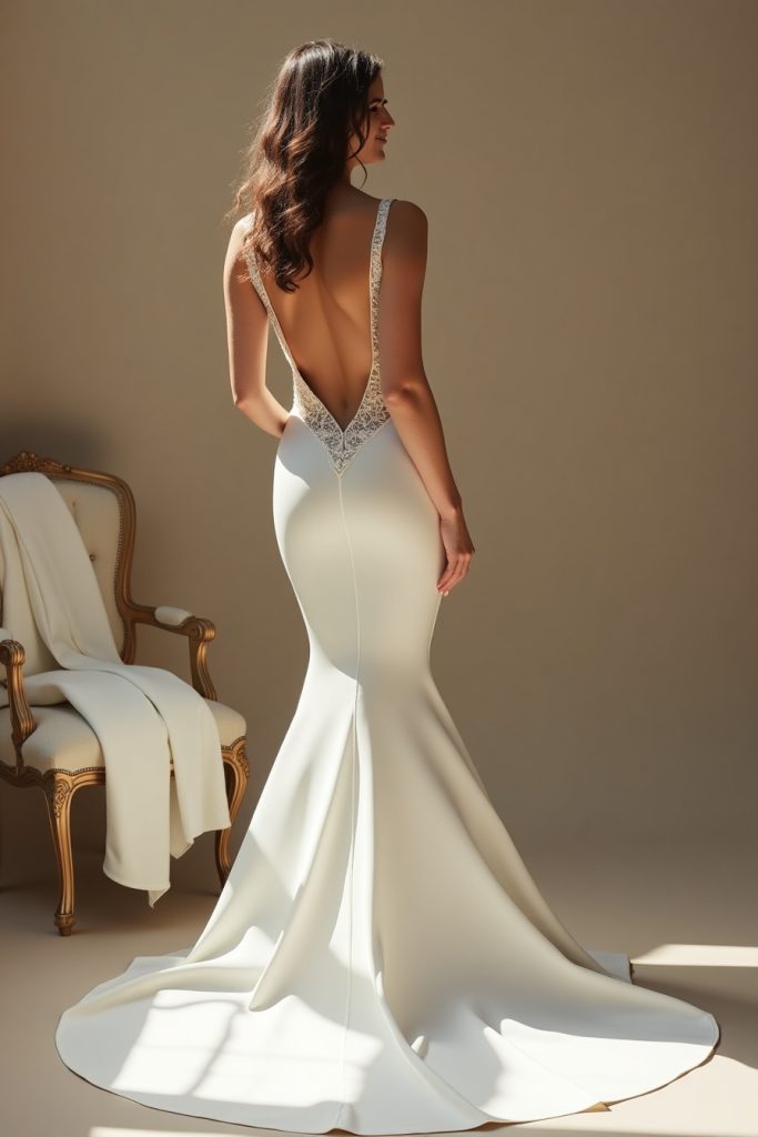 Flux Dev A gorgeous bride captured from behind in a delicate l 1