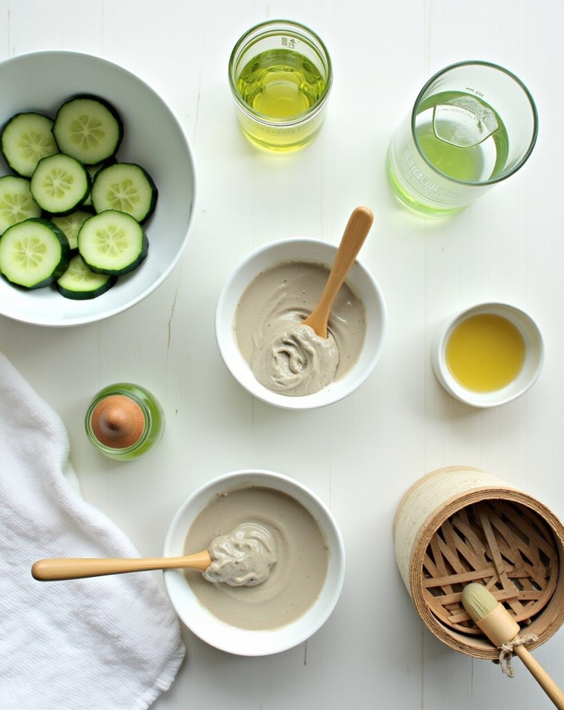 Flux Dev A realistic flat lay of home skincare treatments for 1