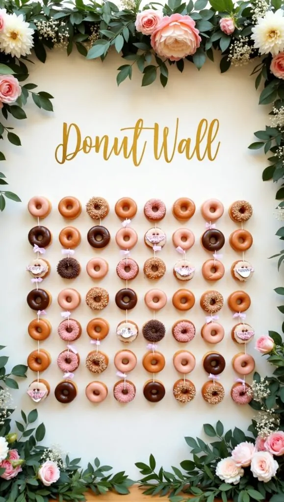 Flux Dev A whimsical and elegant donut wall wedding display st 3