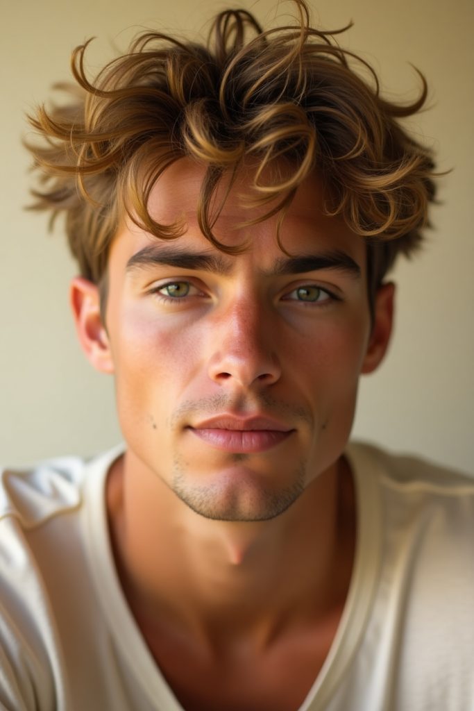Flux Dev A young adult male with a sunkissed undone hairstyle 1