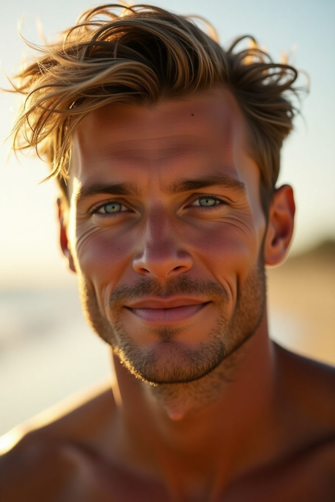 Flux Dev Create a portrait of a male figure with a modern surf 3