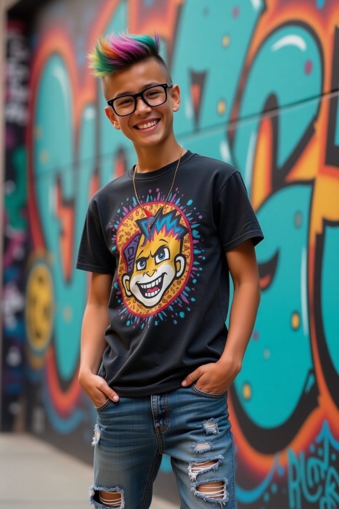 Energetic male with short spiky hair and fade,

