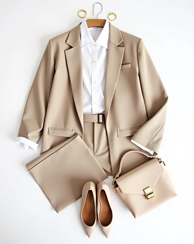 Flux Dev Flat lay of a neutraltoned budget outfit styled to lo 3