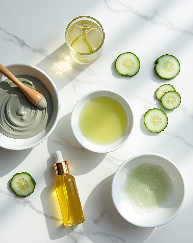 Flux Dev Flat lay of natural skincare items for treating large 1