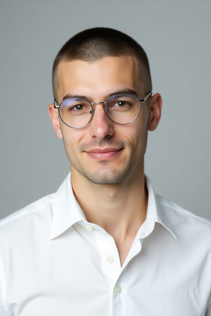 Flux Dev Man with a short and neatly trimmed crew cut wearing 1