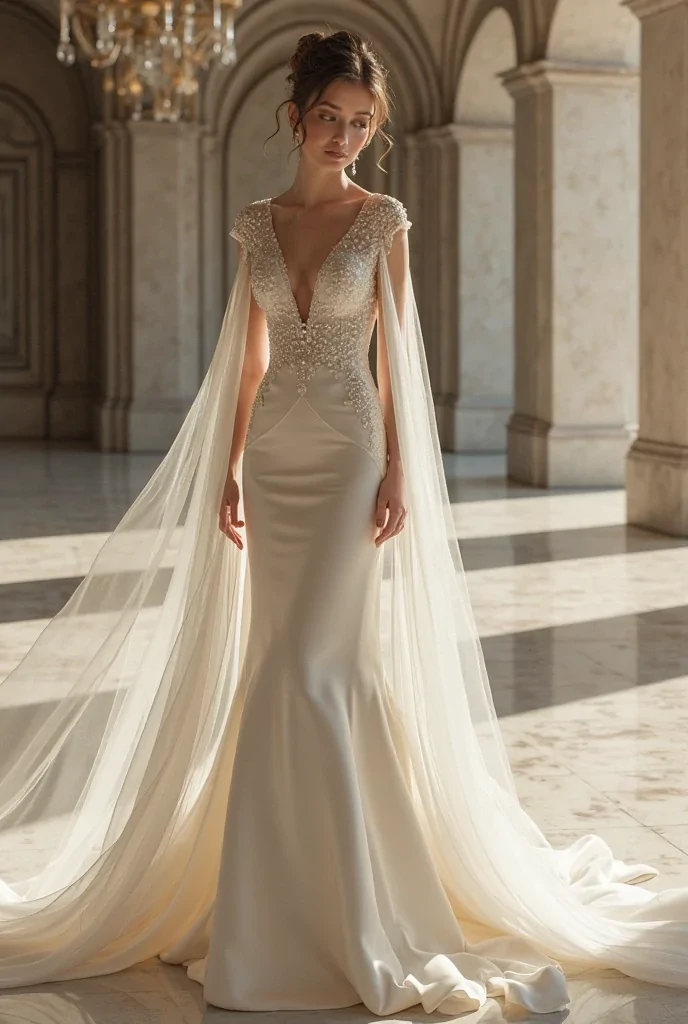 Plus-size princess wedding gown with corseted bodice, bride smiling outdoors"
