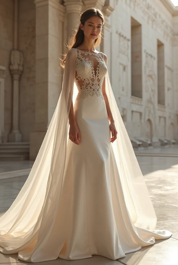 Plus-size princess wedding gown with corseted bodice, bride smiling outdoors"