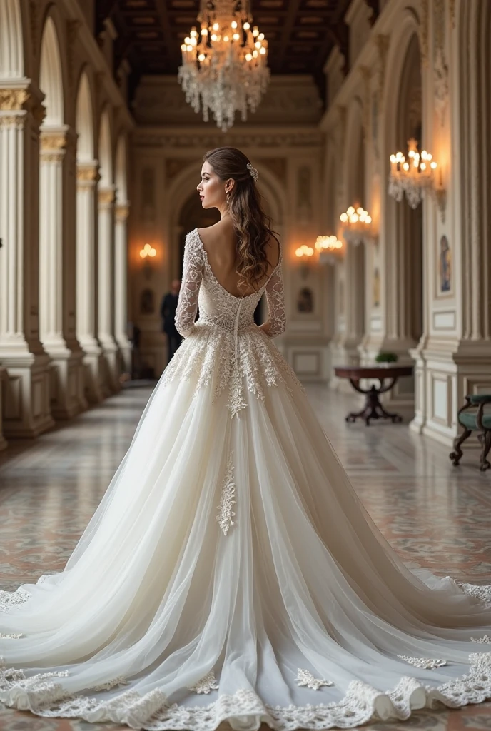 Best Fairytale Wedding Dresses Inspiration for Brides in 2025 7 "A stunning bride wearing a colored fairytale wedding gown in soft pastel shades of blush pink and lavender with delicate sparkle details, layered tulle skirt, and flowing train, standing in an enchanted forest with glowing lanterns and blooming flowers, dreamy golden-hour light, ultra-realistic high-resolution bridal photography, cinematic and ethereal atmosphere"