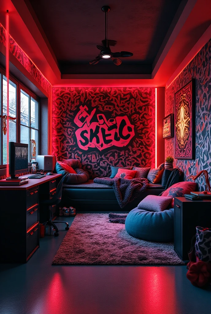 red and black bedroom